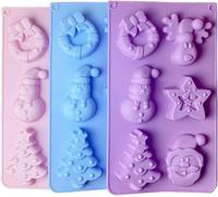 Subzonal-Moule En Silicone De Noël, Pack De 3 Moules En Silicone De Noël, Formes De Père Noël, Renne, Bonhomme De Neige, Arbre De Noël, Étoiles, Cloches, Moules À Pâtisserie - Rose, Bleu, Violet