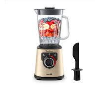 SUBZONAL-Moulinex Blender électrique, 1200 W, Bol verre capacité utile 1,5 L, Mixeur Smoothie, Technologie de lames Powelix, Haute qualité, Nettoyage facile, PerfectMix Noir/Or LM871A10