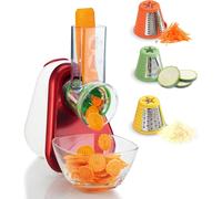 SUBZONAL-Moulinex Découpe-légumes électrique, Râpe 3-en-1, Système de cônes de couleur facile, Large goulotte, Pièces amovibles compatibles lave-vaisselle, Fresh Express rouge DJ753510