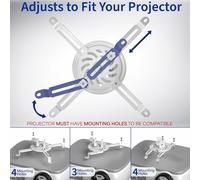 SUBZONAL-MOUNT-VP02W Support Universel Extensible pour projecteur de Plafond réglable en Hauteur Blanc