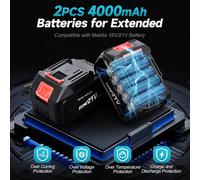 SUBZONAL-Nettoyeur Haute Pression sans Fil pour Makita 18V Batteries, 2 × 4,0 Ah Batteries Pistolet Haute Pression, 4 Niveaux de Réglage, Buse 6 en 1, Pulvérisateur à Mousse, Filtre, Tuyau 5M