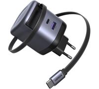 SUBZONAL-Nexode 65W Chargeur USB C Rapide avec Câble Rétractable Intégré GaN Tech Compatible avec iPhone 17 Pro Max Air 16 Plus 15 14 13 12 MacBook Pro Air Galaxy S25 Ultra S24 S23 Pixel 9 8 iPad