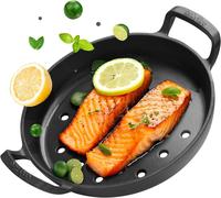 SUBZONAL-Onlyfire Poêle à Griller en Fonte Ø 26.5 cm, Poêles Gril avec Poignée et Trous, Accessoire de Barbeque pour Induction, Four, Barbecues à Gaz, Charbon et Électrique