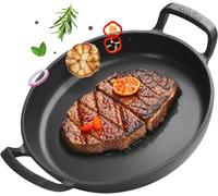 SUBZONAL-Onlyfire Poêles Gril en Fonte Ø 26.5 cm, Poêle à Griller avec Poignée, Accessoire de Barbeque pour Induction, Four, Barbecues à Gaz, Charbon et Électrique