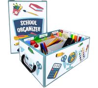 Subzonal-Organisateur Scolaire - Boîte Rangement Carton Rigide - Papeterie, Fournitures A4 - Compartiments Ajustables, Porte-Stylo - Idéal Bureau, École, Maison - Montage Facile