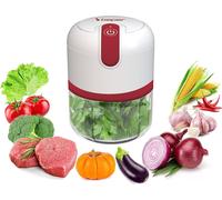 Subzonal-P102rob050 Hachoir Rechargeable Usb, Mini Robot De Cuisine, Capacité 250 Ml, Puissance 3,7 V, 3 Lames En Acier Inoxydable, Batterie Rechargeable, Rouge/Blanc