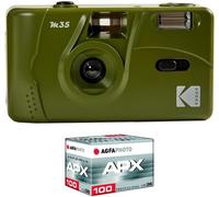SUBZONAL-Pack M35 Argentique + Pellicule 100 ASA - Appareil Photo Kodak Rechargeable 35mm Olive Green, Objectif Grand Angle Fixe, Viseur optique , Flash Intégré + Pellicule APX 100, 36 poses