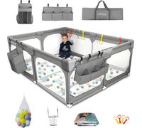 Subzonal-Parc Bebe,190x150 Cm,Xxl Pliable Parc Modulable Bébé Avec Barrieres/Filets/Balle Océanique/Panneau D'activité,Playpen Extra Grand Pour Bébés Et Tout-Petits,Parc Enfant,Gris