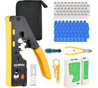 SUBZONAL-Pince à Sertir RJ45 Kit pour Connecteur Réseau CAT5/CAT5E/CAT6/CAT6A/CAT7 avec 50 Connecteurs Testeur Cable RJ45 Fiche Réseau Pass Through