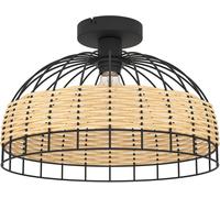 Subzonal-Plafonnier Anwick, Lampe De Plafond Vintage À 1 Flamme, Style Bohème, Lampe De Séjour En Acier Et Rotin Noir Et Naturel, Lampe De Cuisine Et Couloir Avec Douille E27
