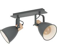 Subzonal-Plafonnier Coswarth, Luminaire Vintage À Deux Lampes, Spots De Plafond De Style Industriel En Acier Et Bois, Anthracite, Crème Et Blanc, Naturel, Avec Douilles E27