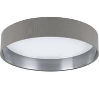 SUBZONAL-Plafonnier LED Maserlo 2, luminaire pour plafond en textile, lampe de salon avec tissu gris et argenté, plastique blanc, blanc chaud, Ø 38 cm