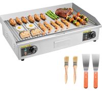SUBZONAL-Plancha Électrique 72,5x40 cm, Plaque à Snacker 4400 W, pour Barbecue Restaurant Snack-Bar, Plaque de Cuisson de Comptoir en Inox, Température Réglable 50-300 °C, Surface Mi-rainurée Mi-plat