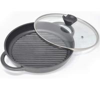 SUBZONAL-Poêle Grill Induction Antiadhésive - Ronde Fonte d'aluminium 27cm - Couvercle En Verre - Poêle à Frire à Steak BBQ Casseroles - Sans PFOA