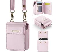 SUBZONAL-Portefeuill Pochette pour Samsung Z Flip 3/4/5/6/7 & Motorola Razr 2019-2025 avec bandoulière, Portes Cartes, Blocage RFID, Coque à Rabat Multifonctions Sac Main Portable Crossbody Case Rose