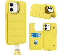 SUBZONAL-Portefeuille Coque Clapet pour iPhone 12/iPhone 12 Pro(6,1"") avec Porte Carte, Housse en Cuir PU Etui à Rabat Pochette, Crossbody Flip Case avec RFID Blocage, MagSafe et Sangles, Jaune