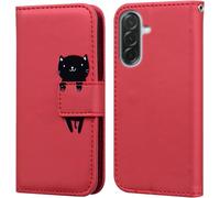SUBZONAL-pour Coque Samsung Galaxy A36/A56/A37 Clapet, Etui Samsung A56 5G avec Rabat Animé Panda Portefeuille en Cuir PU, Housse Samsung A37 5G avec Porte Carte et Fonction Support,Rouge
