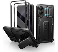 SUBZONAL-pour Coque Samsung Galaxy S25 EdgeDouble Cadre Avant et Support avec CaméRa Coulissante Intégrée & Protecteur d'écran, Coque de Protection Robuste Résistante Aux Chocs - Noir