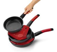 Subzonal-Premiere Lot De 3 Poêles, Aluminium Fondu Antiadhésif, Adapté À Tous Types De Cuisinières, Y Compris Induction, Couleur Noire Avec Silicone Rouge, 182226 Cm