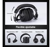 SUBZONAL-ProC Bluetooth Casque sans Fil et Mode Filaire, 110 Heures d'utilisation,Casque Audio avec Micro, Hi-RES Audio, Coussinets en Protéines Douces, Extra Basses, Confortable Léger Pliable Noir