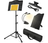 SUBZONAL-Pupitre Musique Portable en Métal avec Sac de Transport, DMS-1 Porte Pupitre pour Partition en Livres Pliable Hauteur Réglable avec Lampe de Pupitre