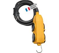 SUBZONAL-Rallonge 10m de câble avec Bloc 4 Prises à clapet (IP44), Fabrication Française 1151721 Jaune