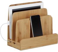 Subzonal-Relaxdays Station D'accueil Bambou Smartphone Téléphone Portable Organiseur Bureau 3 Niveaux Bois Hxlxp: 23 X 25,5 X 13,5 Cm, Nature