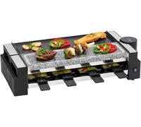 SUBZONAL-RG 3678 Appareil à raclette 2 en 1, pierre naturelle et plaque en fonte réversible, articulation à 180°, 8 poêlons, également utilisable comme raclette pour 4 personnes, revêtement