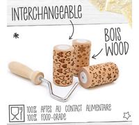 Subzonal-Scrap Cooking - Kit Cookie Roll Avec 3 Mini Rouleaux À Pâtisserie En Bois Avec Motifs - Décos Empreintes Gravées En Relief - Moule Décoration Biscuits, Sablés, Cookies - 3963