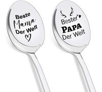 Subzonal-Senidea Lot De 2 Cuillères À Café En Acier Inoxydable Avec Gravure « Beste Mama Und Papa Der Welt » - Cadeau D'anniversaire Pour Maman Et Papa