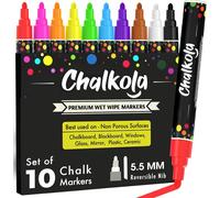 Subzonal-Set 10 Feutre Craie Liquide Effaçable Pointe Réversible 6mm Chalk Marker Et Peinture Stylo Craie Pour Tableau Noir Effacable Marqueur Pour Vitre, Fenetre Verre, Ardoise