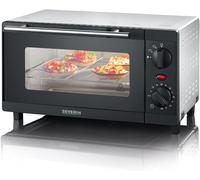 SUBZONAL-SEVERIN Mini-Four 9 L avec grille et plaque de cuisson incluses, Four posable 800 W design simple et élégant, Mini-four électrique avec minuteur 60 min, Noir/Inox, TO 2052