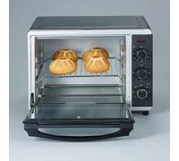 SUBZONAL-SEVERIN Mini-Four à chaleur tournante 30 L avec tournebroche, Four posable 1 600 W design simple et élégant électrique avec minuteur 120 min, Noir/Inox, TO 2056