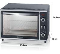 SUBZONAL-SEVERIN Mini-Four à chaleur tournante 42 L avec pierre à pizza et tournebroche, Four posable 1 800 W design élégant, électrique avec minuteur 120 min, Noir/Inox, TO 2058