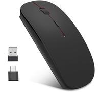 SUBZONAL-Souris sans Fil Rechargeable,Silence Click Wireless Mouse Optique,USB Nano-Récepteur,Ultra Mince 1600 DPI,avec USB câble,pour PC/Tablet/Laptop(Noir)