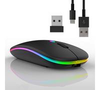 SUBZONAL-Souris sans Fil Rechargeable Souris Bluetooth Ergonomique,Souris Gamer Ordinateur 3DPI silencieuse rétroéclairée de 7Couleurs avec récepteur USB 2,4 GHz (Noir)