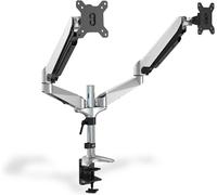 SUBZONAL-Support d'écran - Pince & Vérin à gaz - 2 écrans - Jusqu'à 27 pouces - Jusqu'à 2x 8 kg - VESA 75 & 100 - Argenté