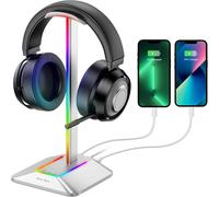 SUBZONAL-Support pour Casque RGB avec chargeurs USB Type-C et Transfert de données Universel pour Casque de Jeu et Casque de Jeu pour Tous Les écouteurs (Plateado)