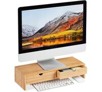 SUBZONAL-Support pour moniteur en bambou, Rehausseur d¿écran 2 tiroirs, bureau et étude HLP, 11,5 x 47 x 18cm, naturel