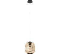 Subzonal-Suspension Bordesley - 1 Ampoule - Vintage - Nature - Boho - Hygge - En Acier Noir Et Bois Naturel - Lampe De Salle À Manger - Lampe De Salon Suspendue Avec Douille E27 - Ø 21 Cm
