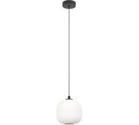 Subzonal-Suspension Luminaire Mantunalle, Lampe De Plafond Suspendue, Lustre Salon Ou Salle À Manger En Métal Noir Et Verre Blanc, Douille E27, Ø 20 Cm