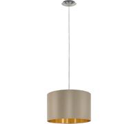 Subzonal-Suspension Luminaire Maserlo, Lustre Suspendu En Acier Et Textile, Couleur Nickel Mat, Taupe, Doré, Lampe De Salon Et De Salle À Manger, Douille E27, Ø 38 Cm