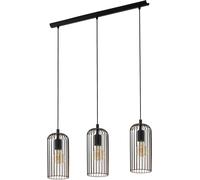 Subzonal-Suspension Luminaire Roccamena À 3 Lampes, Lustre Suspendu Vintage Et Rétro En Acier Noir Et Aspect Cuivre, Pour Salon Et Salle À Manger, Douille E27
