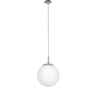SUBZONAL-Suspension luminaire Rondo, lustre suspendu en acier nickel-mat, boule en verre opale mat blanc, lampe de salon ou salle à manger, douille E27, Ø 20 cm