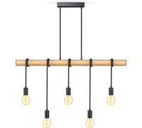 Subzonal-Suspension Pour 5 Ampoules, Métal Et Bois, 5 Douilles E27, Noir Mat, Lampe À Suspension Vintage Rétro, Livré Sans Ampoules