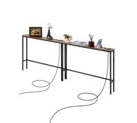 SUBZONAL-Table Console étroite pour canapé, 2 pcs, Table d'entrée Longue avec Prises de Courant, Console Meuble à 1 Niveau, avec Cadre en métal et Station de Charge, pour Couloir, Salon, Marron et No