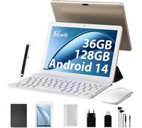 SUBZONAL-Tablette 10 2024 Android 14 Octa-Core 2,0 GHz, 5G WiFi 6/36 Go de RAM 128 Go de ROM (TF 1 TB), 8000 mAh, Batterie/Wi-FI/Bluetooth 5.0/Tablette avec Clavier, étui (doré)