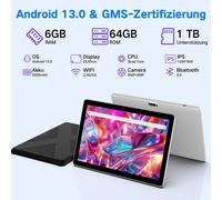 SUBZONAL-Tablette 2025 10,1 pouces Android 13 avec étui, 64 Go (extensible jusqu'à 1 To), écran tactile HD, double caméras, Widevine L1, Wi-Fi 5G/2.4G, autonomie de 8 heures, Bluetooth 5.0, GMS, idéa