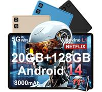SUBZONAL-Tablette Android 14 avec Widevine L1, 13MP5MP, 8000 mAh Charge Rapide 18 W, Tablette Tactile 11 Pouces avec 20 Go RAM 128 Go ROM (Extensible 1 To), 5G Wi-Fi, GPS, Octa-Core 2.0 GHz, Fac