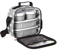 Subzonal-Tatay Sac Isotherme Repas, Capacité 3 L, Avec 2 Boîtes Hermetiques En Plastique (2x 0,5l) Et Une Bouteille Hermétique Réutilisable De 400ml, Rose Avec Des Ètoile. Mesure: 22.5 X 10 X 22 Cm